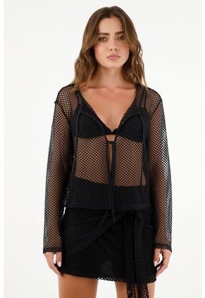Camisa Negra En Malla Para Mujer