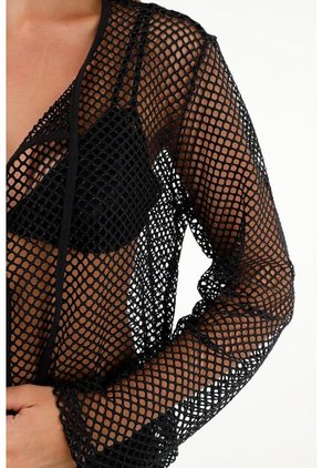 Camisa Negra En Malla Para Mujer