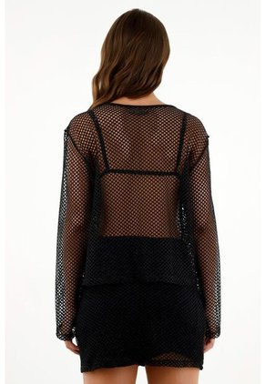 Camisa Negra En Malla Para Mujer