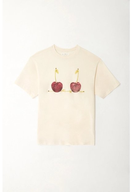 Tennis Camiseta Oversized Estampado Cerezas Crudo Para Mujer