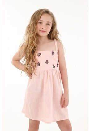 Vestido Rosado Con Mariposas Bordadas Para Niña