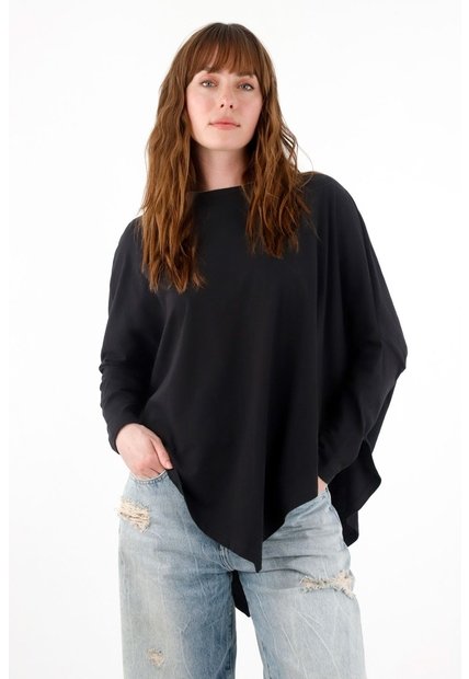 Tennis Camiseta Manga Larga Negra Con Acabado Suave Para Mujer