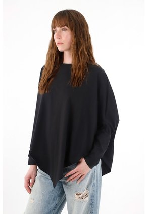 Tennis Camiseta Manga Larga Negra Con Acabado Suave Para Mujer