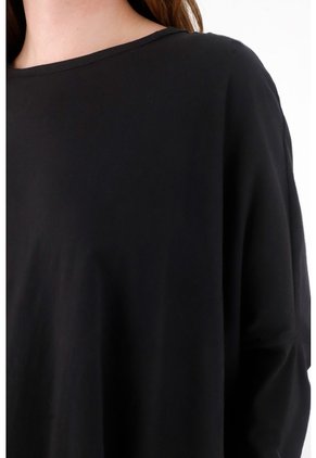 Tennis Camiseta Manga Larga Negra Con Acabado Suave Para Mujer