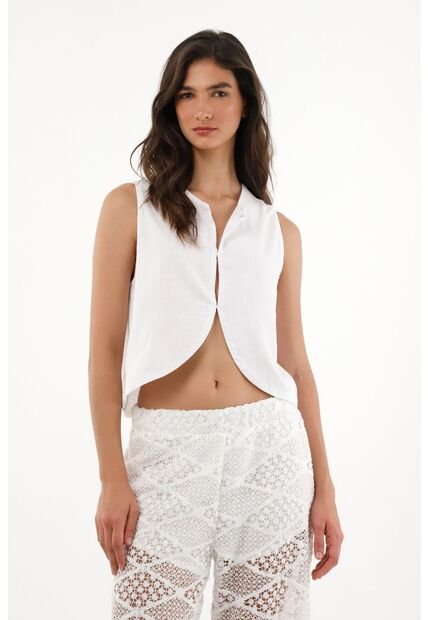 Tennis Chaleco En 100% Lino Blanco Para Mujer