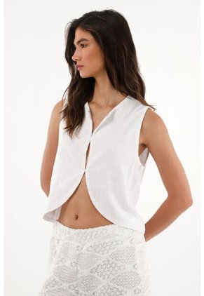 Tennis Chaleco En 100% Lino Blanco Para Mujer