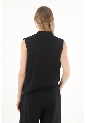 Tennis Chaleco Asimétrico Con Solapa Negro Para Mujer