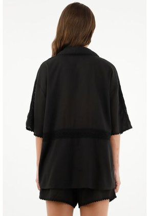 Tennis Camisa Manga Corta Negra Para Mujer