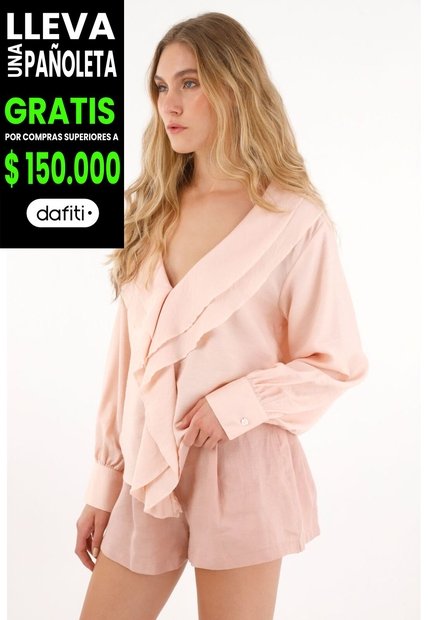 Tennis Camisa Con Escote En V Y Boleros Crudo Con Cuello Estructurado Para Mujer
