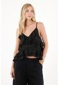 Tennis Camisa En Tela Bordada Con Boleros Negra Con Acabado Suave Para Mujer de Tennis