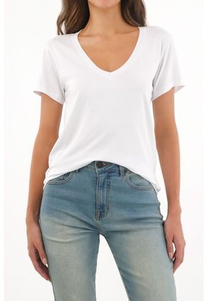 Tennis Camiseta Blanca Cuello V Para Mujer