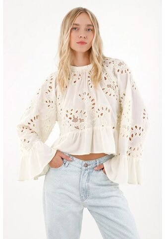 Tennis Camisa En Ojalillo Con Boleros Crudo Para Mujer Tennis