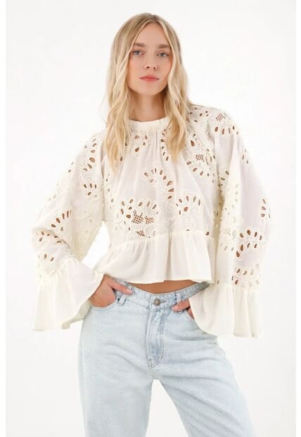 Tennis Camisa En Ojalillo Con Boleros Crudo Para Mujer