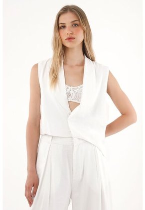 Tennis Chaleco Asimétrico Con Solapa Blanco Para Mujer