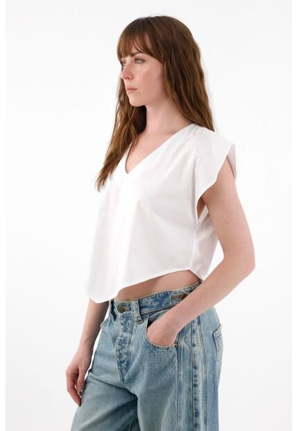 Tennis Camisa Manga Sisa Escote En V Blanca Para Mujer