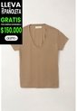 Tennis Camiseta Con Cuello En V Café Con Acabado Liso Para Mujer de Tennis