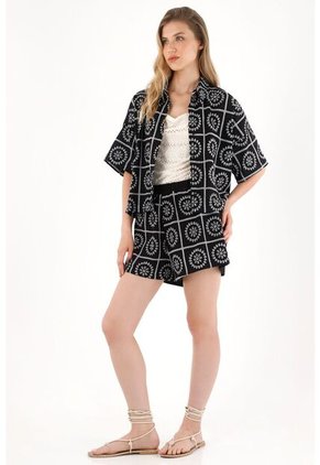 Tennis Camisa En Tela Bordada Negra Para Mujer