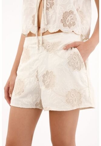 Tennis Short Con Bordado Delantero De Flores Crudo Para Mujer Tennis