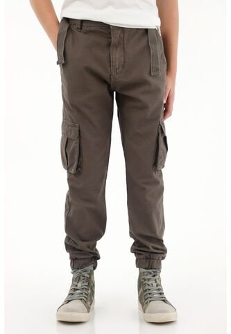 Pantalón Cargo Con Pretina Elástica Café Para Niño Tennis
