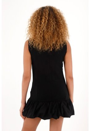 Tennis Vestido Corto Negro Con Falda Globo Para Mujer