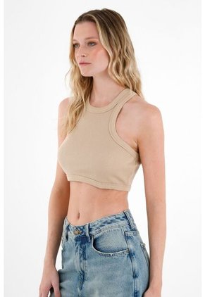 Tennis Crop Top En Rib Café Para Mujer
