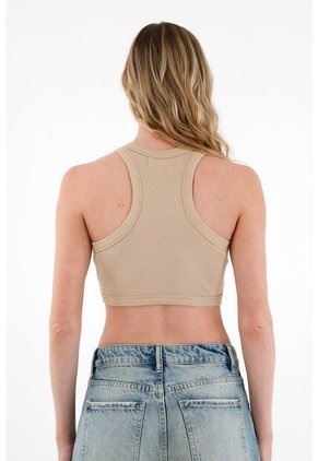 Tennis Crop Top En Rib Café Para Mujer