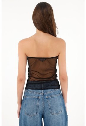 Tennis Camiseta Strapless En Malla Negra Para Mujer