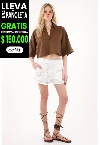 Tennis Camisa Boxy Fit Manga Corta Café Para Mujer Tennis