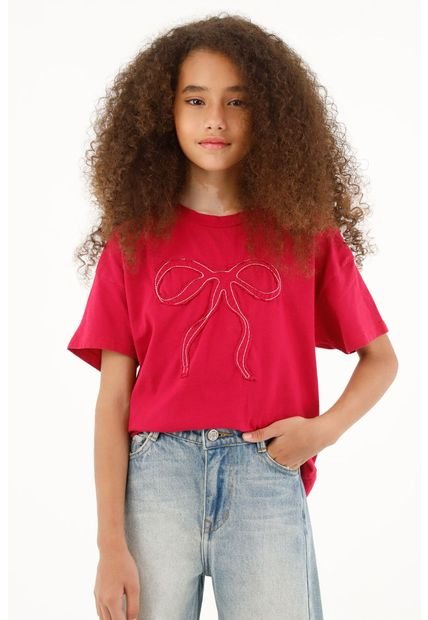 Camiseta Roja Con Bordado Para Niña