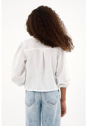 Camisa Blanca De Manga Larga Con Volumen Para Niña