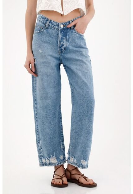 Tennis Jean Recto Con Desgastes Localizados Azul Para Mujer