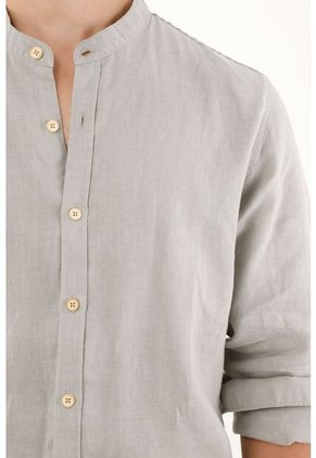 Tennis Camisa Manga Larga Gris En 100% Lino Para Hombre