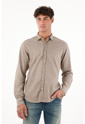 Camisa Manga Larga Con Raqueta Bordada Café Para Hombre Tennis