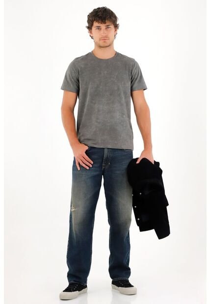 Tennis Camiseta Básica Con Efecto Desgastado Gris Para Hombre