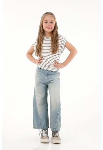 Jean Wide Leg Tono Claro Con Cortes En Costados Para Niña Tennis