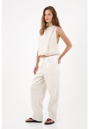 Tennis Pantalón Wide Leg Con Textura En Relieve En Algodón Marfil Para Mujer