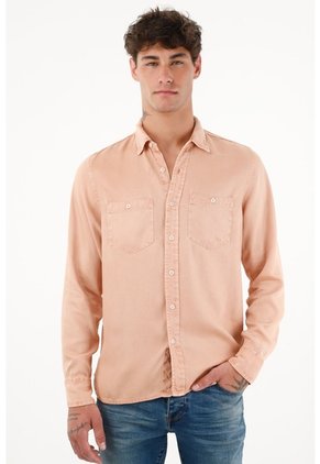 Camisa Manga Larga Rosada Con Teñido Overdye Para Hombre