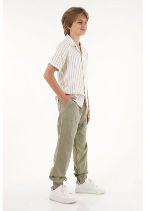 Pantalón Jogger Verde En Apariencia Lino Para Niño