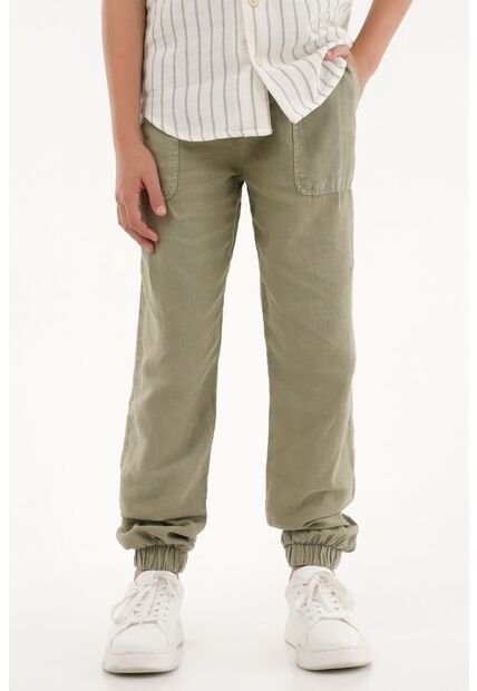 Pantalón Jogger Verde En Apariencia Lino Para Niño