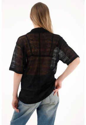 Tennis Camiseta Negra Tipo Bowling Para Mujer