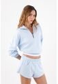 Tennis Bermuda Para Mujer En Algodón Azul Cielo Fit Relajado Con Pretina Elástica Ancha de Tennis