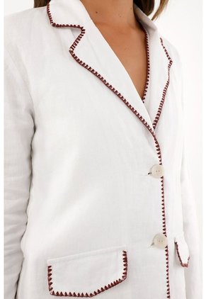 Tennis Abrigo Blanco Tipo Blazer En Lino Para Mujer