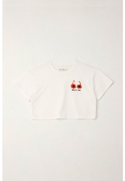 Camiseta Manga Corta Con Mini Print Crudo Para Niña