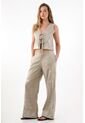 Pantalón Wide Leg Bordado Crudo Para Mujer de Tennis