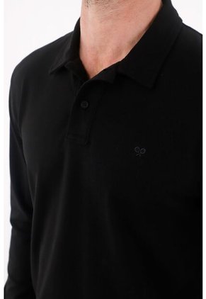 Tennis Polo Manga Larga Negra Para Hombre