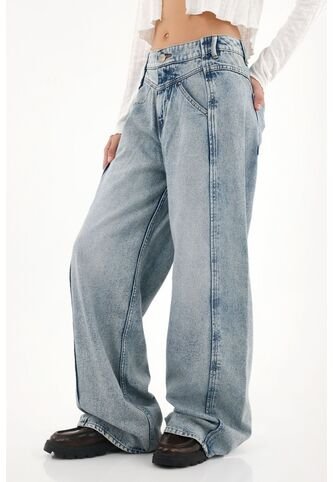 Tennis Jean Wide Leg De Tiro Alto Azul Para Mujer Tennis