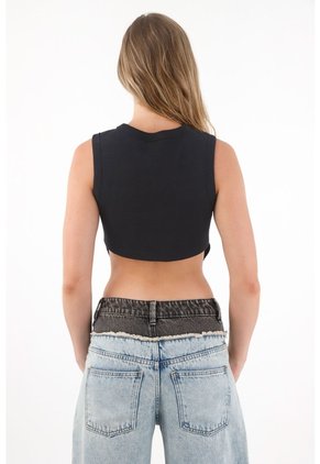 Tennis Camiseta Manga Sisa Con Espalda Crop Negra Para Mujer