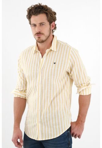 Tennis Camisa Amarilla Con Diseño Preteñido A Rayas Para Hombre Tennis