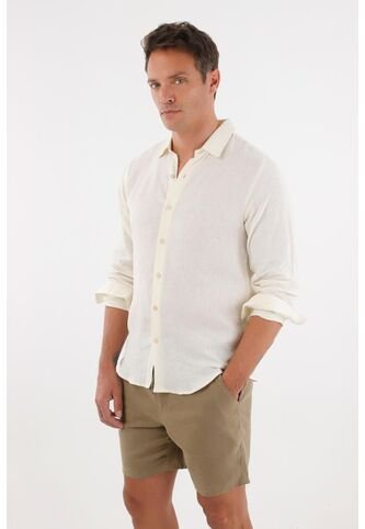 Tennis Camisa En 100% Lino Manga Larga Crudo Para Hombre Tennis