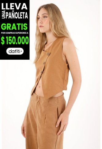 Tennis Chaleco En 100% Lino De Diseño Cruzado Café Para Mujer Tennis